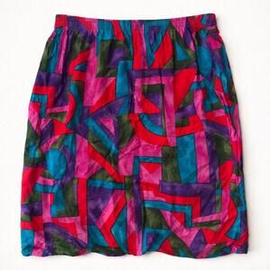 Vintage maximalist funky geometric skirt with bold 80s color-block pink purple